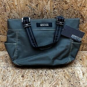 Kenneth Cole Nylon Olive Green Multi-Pocket Double Strap Handbag Purse Tote